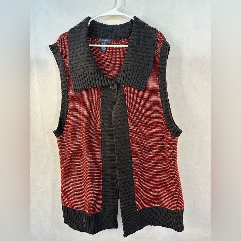 Westbound Women's Sleeveless Black Red Gold Metallic Sweater Vest Size XL